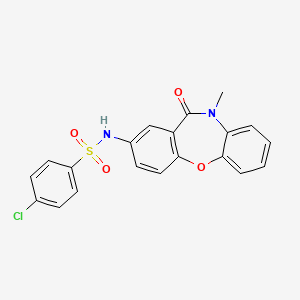 molecular formula C20H15ClN2O4S B2841334 4-chloro-N-(10-methyl-11-oxo-10,11-dihydrodibenzo[b,f][1,4]oxazepin-2-yl)benzenesulfonamide CAS No. 922136-16-1