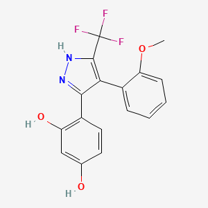 molecular formula C17H13F3N2O3 B2841338 4-(4-(2-methoxyphenyl)-5-(trifluoromethyl)-1H-pyrazol-3-yl)benzene-1,3-diol CAS No. 879435-49-1