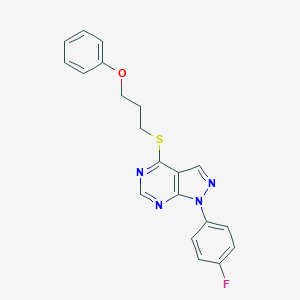 molecular formula C20H17FN4OS B284134 3-{[1-(4-fluorophenyl)-1H-pyrazolo[3,4-d]pyrimidin-4-yl]sulfanyl}propyl phenyl ether 