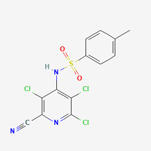 molecular formula C13H8Cl3N3O2S B2841342 4-methyl-N-(2,3,5-trichloro-6-cyanopyridin-4-yl)benzenesulfonamide CAS No. 255713-77-0