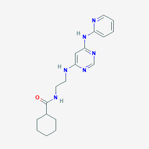 molecular formula C18H24N6O B2841345 N-(2-((6-(pyridin-2-ylamino)pyrimidin-4-yl)amino)ethyl)cyclohexanecarboxamide CAS No. 1421455-58-4
