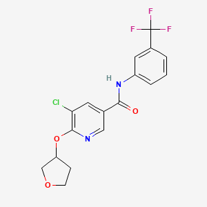 molecular formula C17H14ClF3N2O3 B2841347 5-chloro-6-((tetrahydrofuran-3-yl)oxy)-N-(3-(trifluoromethyl)phenyl)nicotinamide CAS No. 1903568-54-6