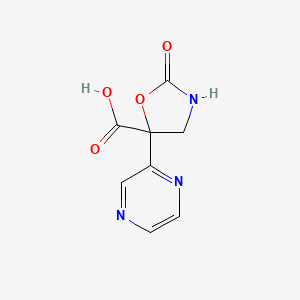 molecular formula C8H7N3O4 B2841372 2-Oxo-5-pyrazin-2-yl-1,3-oxazolidine-5-carboxylic acid CAS No. 2248398-29-8