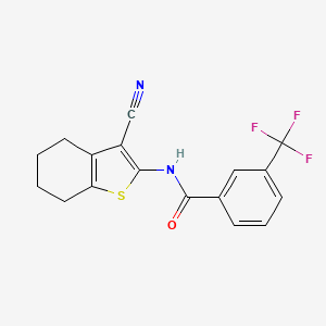 molecular formula C17H13F3N2OS B2841378 N-(3-cyano-4,5,6,7-tetrahydro-1-benzothiophen-2-yl)-3-(trifluoromethyl)benzamide CAS No. 392238-67-4