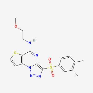 molecular formula C18H19N5O3S2 B2841411 3-(3,4-dimethylphenylsulfonyl)-N-(2-methoxyethyl)thieno[2,3-e][1,2,3]triazolo[1,5-a]pyrimidin-5-amine CAS No. 892735-37-4