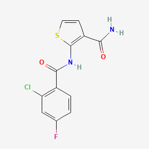 molecular formula C12H8ClFN2O2S B2841450 2-(2-Chloro-4-fluorobenzamido)thiophene-3-carboxamide CAS No. 908551-96-2