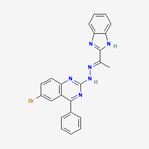 molecular formula C23H17BrN6 B2841455 (E)-2-(2-(1-(1H-苯并[d]咪唑-2-基)乙基亚甲基)肼基)-6-溴-4-苯基喹唑啉 CAS No. 330675-66-6