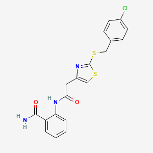 molecular formula C19H16ClN3O2S2 B2841465 2-(2-(2-((4-Chlorobenzyl)thio)thiazol-4-yl)acetamido)benzamide CAS No. 953956-06-4