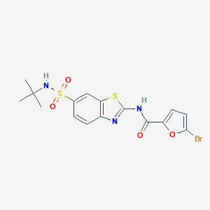molecular formula C16H16BrN3O4S2 B284148 5-bromo-N-{6-[(tert-butylamino)sulfonyl]-1,3-benzothiazol-2-yl}-2-furamide 