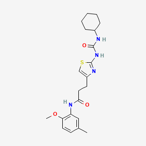 molecular formula C21H28N4O3S B2841501 3-(2-(3-cyclohexylureido)thiazol-4-yl)-N-(2-methoxy-5-methylphenyl)propanamide CAS No. 1091132-67-0