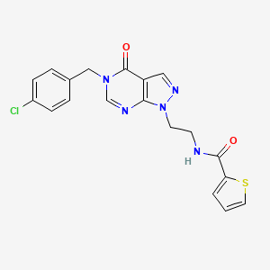 molecular formula C19H16ClN5O2S B2841508 N-(2-(5-(4-chlorobenzyl)-4-oxo-4,5-dihydro-1H-pyrazolo[3,4-d]pyrimidin-1-yl)ethyl)thiophene-2-carboxamide CAS No. 922057-17-8