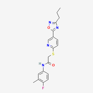 molecular formula C19H19FN4O2S B2841511 N-(4-fluoro-3-methylphenyl)-2-((5-(3-propyl-1,2,4-oxadiazol-5-yl)pyridin-2-yl)thio)acetamide CAS No. 1251622-99-7
