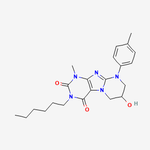 molecular formula C22H29N5O3 B2841561 3-hexyl-7-hydroxy-1-methyl-9-(4-methylphenyl)-1H,2H,3H,4H,6H,7H,8H,9H-pyrimido[1,2-g]purine-2,4-dione CAS No. 847177-93-9
