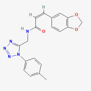 molecular formula C19H17N5O3 B2841575 (Z)-3-(benzo[d][1,3]dioxol-5-yl)-N-((1-(p-tolyl)-1H-tetrazol-5-yl)methyl)acrylamide CAS No. 941999-95-7
