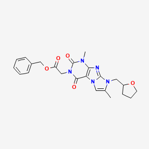 molecular formula C23H25N5O5 B2841581 benzyl 2-(1,7-dimethyl-2,4-dioxo-8-((tetrahydrofuran-2-yl)methyl)-1H-imidazo[2,1-f]purin-3(2H,4H,8H)-yl)acetate CAS No. 896309-97-0