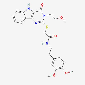 molecular formula C25H28N4O5S B2841596 N-(3,4-dimethoxyphenethyl)-2-((3-(2-methoxyethyl)-4-oxo-4,5-dihydro-3H-pyrimido[5,4-b]indol-2-yl)thio)acetamide CAS No. 887216-92-4