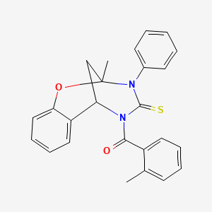 molecular formula C25H22N2O2S B2841617 2-methyl-5-(2-methylbenzoyl)-3-phenyl-2,3,5,6-tetrahydro-4H-2,6-methano-1,3,5-benzoxadiazocine-4-thione CAS No. 687584-42-5