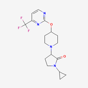molecular formula C17H21F3N4O2 B2841623 1-Cyclopropyl-3-[4-[4-(trifluoromethyl)pyrimidin-2-yl]oxypiperidin-1-yl]pyrrolidin-2-one CAS No. 2379950-37-3