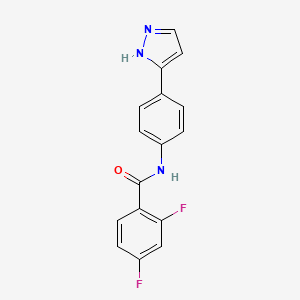 molecular formula C16H11F2N3O B2841629 2,4-difluoro-N-[4-(1H-pyrazol-3-yl)phenyl]benzamide CAS No. 1210893-97-2