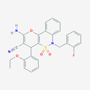 molecular formula C27H22FN3O4S B2841646 2-Amino-4-(2-ethoxyphenyl)-6-(2-fluorobenzyl)-4,6-dihydropyrano[3,2-c][2,1]benzothiazine-3-carbonitrile 5,5-dioxide CAS No. 893295-20-0