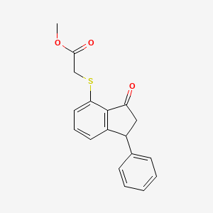 molecular formula C18H16O3S B2841647 methyl 2-[(3-oxo-1-phenyl-2,3-dihydro-1H-inden-4-yl)sulfanyl]acetate CAS No. 337921-72-9