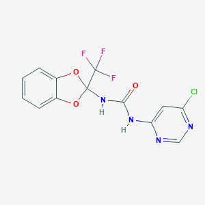 molecular formula C13H8ClF3N4O3 B284166 N-(6-chloro-4-pyrimidinyl)-N'-[2-(trifluoromethyl)-1,3-benzodioxol-2-yl]urea 