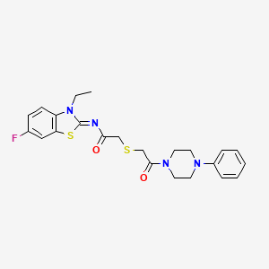 molecular formula C23H25FN4O2S2 B2841664 (Z)-N-(3-ethyl-6-fluorobenzo[d]thiazol-2(3H)-ylidene)-2-((2-oxo-2-(4-phenylpiperazin-1-yl)ethyl)thio)acetamide CAS No. 851717-16-3