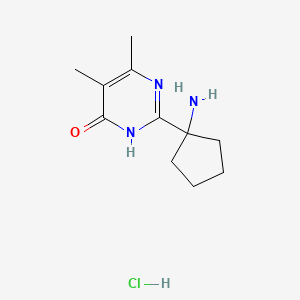 molecular formula C11H18ClN3O B2841666 2-(1-Aminocyclopentyl)-5,6-dimethyl-1,4-dihydropyrimidin-4-one hydrochloride CAS No. 1333547-61-7