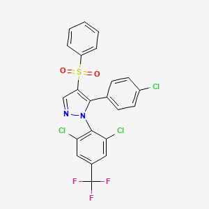 molecular formula C22H12Cl3F3N2O2S B2841669 4-(Benzenesulfonyl)-5-(4-chlorophenyl)-1-[2,6-dichloro-4-(trifluoromethyl)phenyl]pyrazole CAS No. 318951-63-2