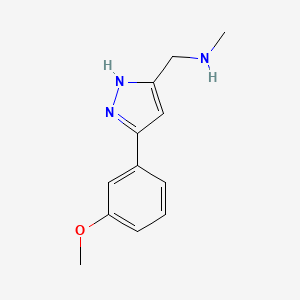 molecular formula C12H15N3O B2841671 1-[3-(3-甲氧基苯基)-1H-吡唑-5-基]-N-甲基甲醛胺 CAS No. 1779578-39-0
