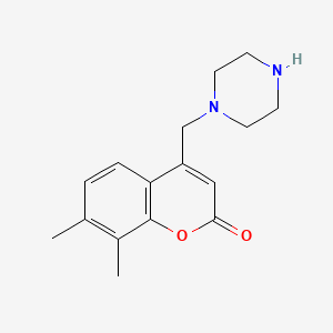 molecular formula C16H22Cl2N2O2 B2841673 7,8-dimethyl-4-(piperazin-1-ylmethyl)-2H-chromen-2-one CAS No. 1279219-15-6