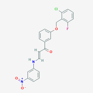 molecular formula C22H16ClFN2O4 B2841688 (E)-1-[3-[(2-氯-6-氟苯基)甲氧基]苯基]-3-(3-硝基苯胺基)丙-2-烯-1-酮 CAS No. 478046-53-6