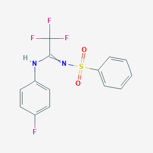 molecular formula C14H10F4N2O2S B284169 N'-(benzenesulfonyl)-2,2,2-trifluoro-N-(4-fluorophenyl)ethanimidamide 