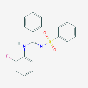 molecular formula C19H15FN2O2S B284171 N'-(benzenesulfonyl)-N-(2-fluorophenyl)benzenecarboximidamide 