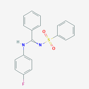 molecular formula C19H15FN2O2S B284173 N'-(benzenesulfonyl)-N-(4-fluorophenyl)benzenecarboximidamide 