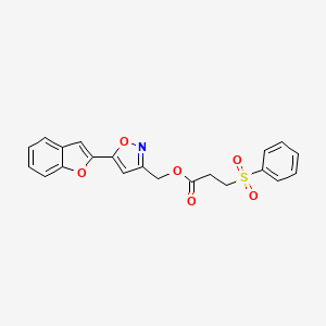 molecular formula C21H17NO6S B2841746 (5-(Benzofuran-2-yl)isoxazol-3-yl)methyl 3-(phenylsulfonyl)propanoate CAS No. 1203083-37-7