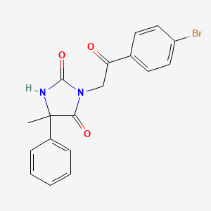 molecular formula C18H15BrN2O3 B2841793 3-[2-(4-Bromophenyl)-2-oxoethyl]-5-methyl-5-phenylimidazolidine-2,4-dione CAS No. 956393-88-7
