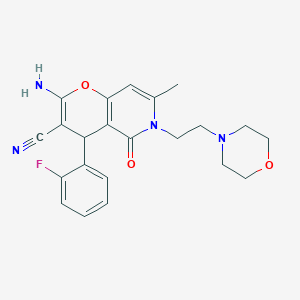 molecular formula C22H23FN4O3 B2841812 2-amino-4-(2-fluorophenyl)-7-methyl-6-(2-morpholinoethyl)-5-oxo-5,6-dihydro-4H-pyrano[3,2-c]pyridine-3-carbonitrile CAS No. 443733-02-6