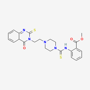 molecular formula C23H25N5O3S2 B2841842 Methyl 2-({4-[2-(4-oxo-2-sulfanylidene-1,2,3,4-tetrahydroquinazolin-3-yl)ethyl]piperazine-1-carbothioyl}amino)benzoate CAS No. 2379996-16-2