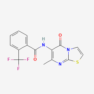 molecular formula C15H10F3N3O2S B2841858 N-(7-methyl-5-oxo-5H-[1,3]thiazolo[3,2-a]pyrimidin-6-yl)-2-(trifluoromethyl)benzamide CAS No. 955769-87-6
