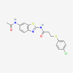 molecular formula C18H16ClN3O2S2 B2841864 N-(6-acetamidobenzo[d]thiazol-2-yl)-3-((4-chlorophenyl)thio)propanamide CAS No. 895474-80-3
