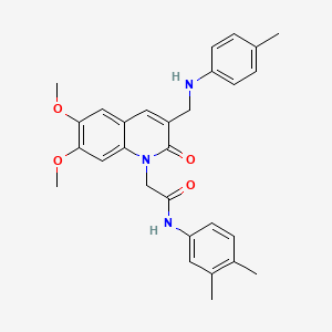 2-(6,7-dimethoxy-2-oxo-3-((p-tolylamino)methyl)quinolin-1(2H)-yl)-N-(3,4-dimethylphenyl)acetamide