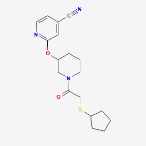 molecular formula C18H23N3O2S B2841879 2-((1-(2-(环戊硫基)乙酰)哌啶-3-基)氧基)吡啶-4-腈 CAS No. 2034560-04-6