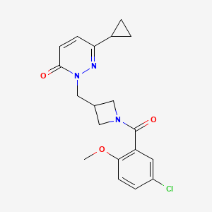 molecular formula C19H20ClN3O3 B2841891 2-[[1-(5-Chloro-2-methoxybenzoyl)azetidin-3-yl]methyl]-6-cyclopropylpyridazin-3-one CAS No. 2320582-65-6