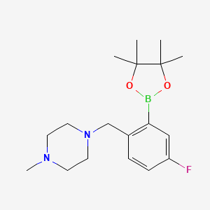 molecular formula C18H28BFN2O2 B2841908 1-{[4-Fluoro-2-(tetramethyl-1,3,2-dioxaborolan-2-yl)phenyl]methyl}-4-methylpiperazine CAS No. 2246633-06-5