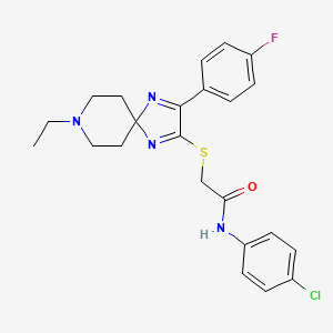 molecular formula C23H24ClFN4OS B2841934 N-(4-chlorophenyl)-2-((8-ethyl-3-(4-fluorophenyl)-1,4,8-triazaspiro[4.5]deca-1,3-dien-2-yl)thio)acetamide CAS No. 1185095-55-9