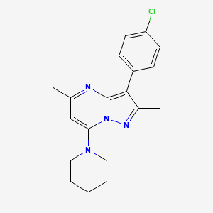 molecular formula C19H21ClN4 B2841937 3-(4-Chlorophenyl)-2,5-dimethyl-7-(piperidin-1-yl)pyrazolo[1,5-a]pyrimidine CAS No. 877802-18-1