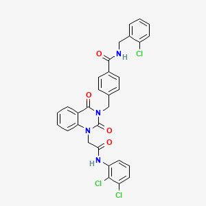 molecular formula C31H23Cl3N4O4 B2841943 N-(2-chlorobenzyl)-4-((1-(2-((2,3-dichlorophenyl)amino)-2-oxoethyl)-2,4-dioxo-1,2-dihydroquinazolin-3(4H)-yl)methyl)benzamide CAS No. 893790-58-4