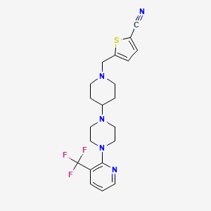molecular formula C21H24F3N5S B2841963 5-((4-(4-(3-(三氟甲基)吡啶-2-基)哌嗪-1-基)哌嗪-1-基)甲基)噻吩-2-碳腈 CAS No. 2034611-61-3