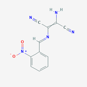 molecular formula C11H7N5O2 B2842014 2-amino-3-{[(2-nitrophenyl)methylidene]amino}but-2-enedinitrile CAS No. 74900-38-2